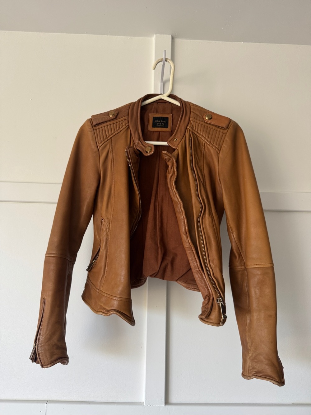 Zara Cognac Leather Moto Jacket